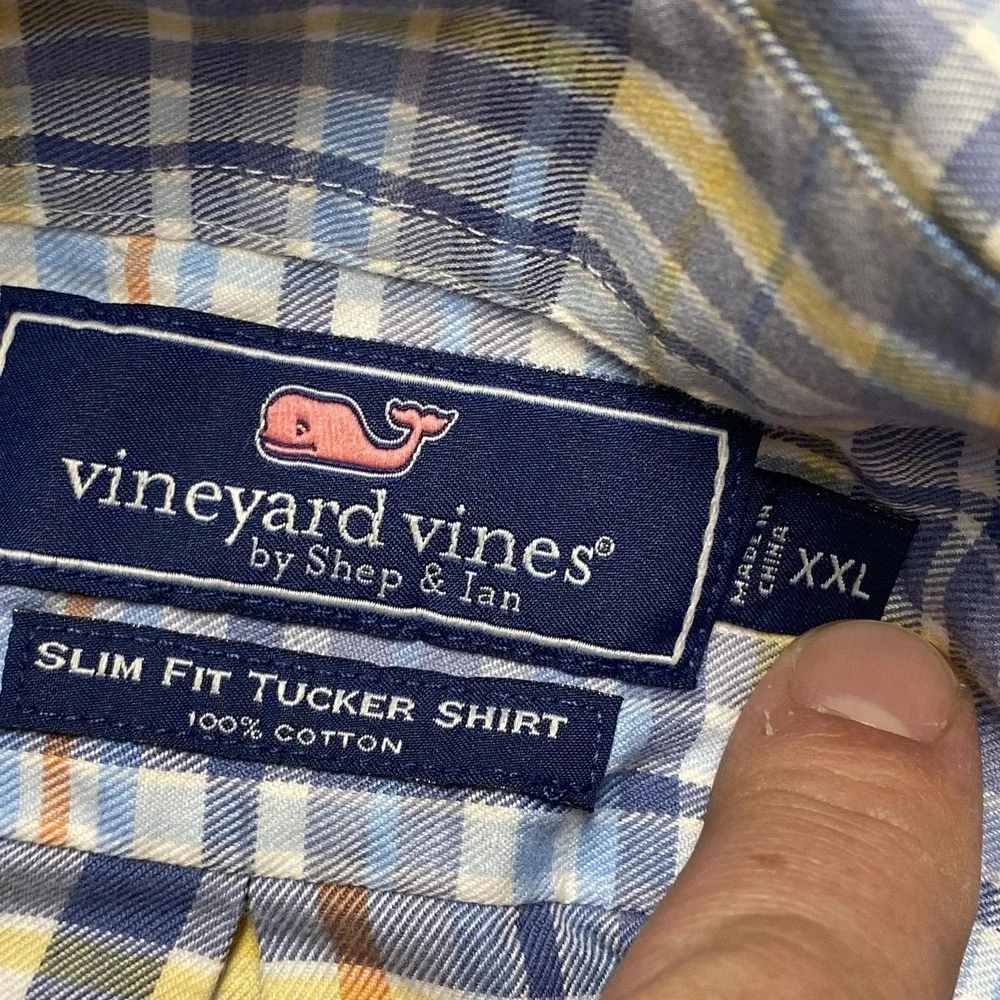 Vineyard Vines Shirt Mens 2XL Blue Plaid Long Sleeve Tucker Slim Fit Button Down